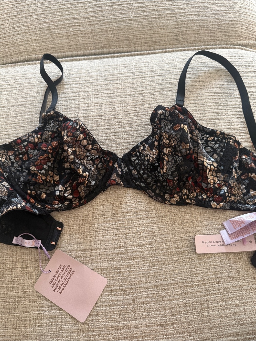 Savage Fenty Women's Lace Underwire Bra - Black Multi size 32DD
